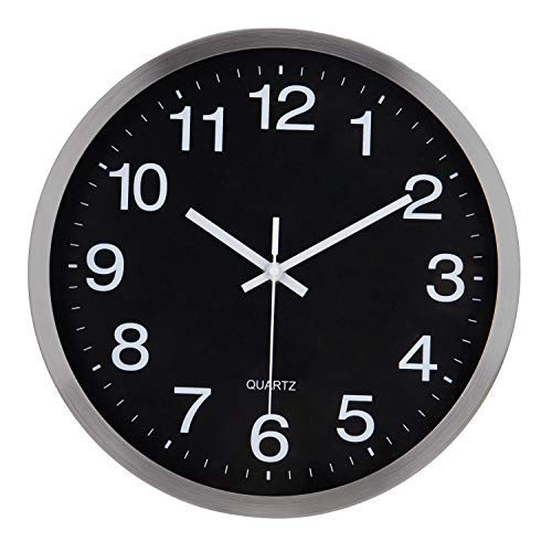 CYHY Reloj Reloj de Pared Redondo de Metal Mudo de Acero Inoxidable de hogares Creativa Sencilla y Moderna,Black