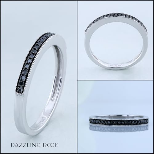 Dazzlingrock Collection Round Black Diamond Stackable Wedding Band for Women (0.10 ctw, Color Black, Clarity Opaque) in 925 Sterling Silver3