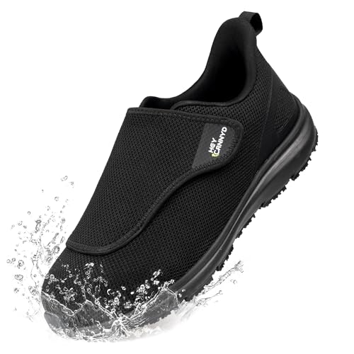 Diabetic Shoes for Men Wide Non-Slip Water-Resistant Orthopedic Slip On Walking Shoes Adjustable Closure Sneakers for Swollen Feet Neuropathy Relief, Arch Support