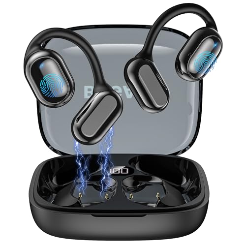 Cascos Inalambricos Bluetooth 5.4, Auriculares Inalambricos Bluetooth Deportivos, Auriculare Conduccion Osea, Auriculares Cancelación Ruido 40H de Reproducción, IPX5 Impermeable, para Correr (Negro)