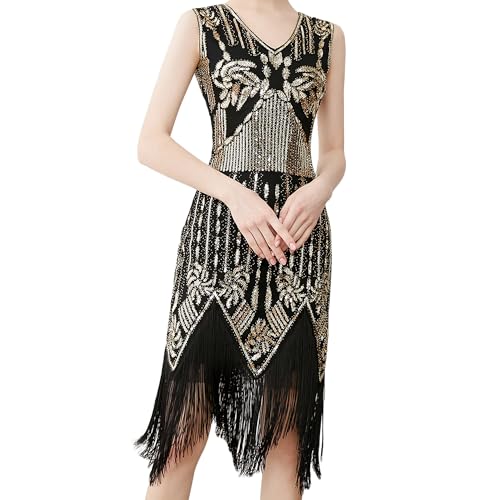 MUNAFIE Charleston Kleid 20er Jahre Pailettenkleider Glitzerkleid Fransenkleid für Damen 1920er Gatsby Flapper Party Kleider Kostüm Damen...