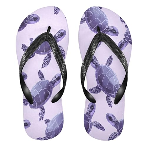 CEBUGI Unisex Flip Flop -Flat Sandal -NonSlip Couple Slippers -Natural Rubber Foam Soles Ultimate Comfort and Durability for Indoor Outdoor|Purple Turtles