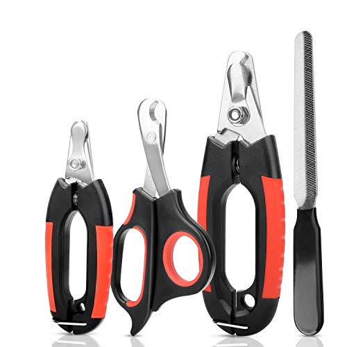 KISSIN Dog Nail Clippers Trimmer Set - Quick Safety Guard to Avoid Overcutting 4-in-1 Stainless Steel Pet Nail Clippers - Start Professional & Safe Pet Grooming at Home