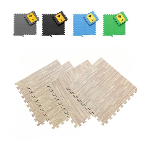 JOWY Pack Esterilla de Fitness y Ejercicios Gimnasio Tatami Puzzle -Pack Alfombra Espuma Suave Máxima protección para tu Suelo. (Imitación Parquet, 4 Piezas (1,44m2))