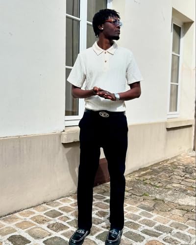 ZAFUL Men's Polo Shirts Textured Short Sleeve Golf Shirt Openwork Casual Cuban Geometric Jacquard T-Shirt4