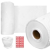 Honeycomb Wrapping Paper Roll 2 Pack, 12 Inch x 328 Ft White Kraft Packing Paper, Eco Friendly Cushioning Wrap for Shipping & Moving, No Tape Needed, Includes 100 Fragile Stickers