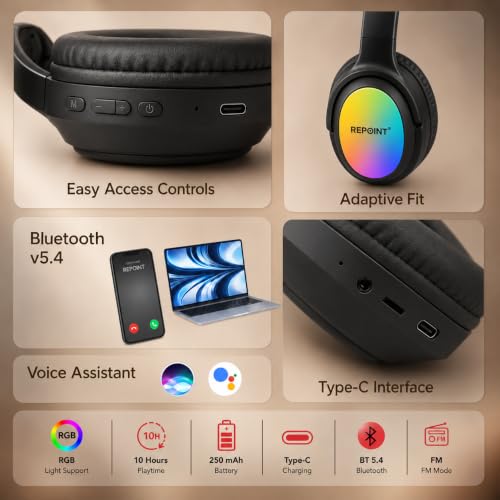 Image of RASSFOAT X7 RGB Wireless Headphones - Powerful Sound, 10H Playtime & Stunning 7-Color RGB Lights. Foldable, Comfortable, and Perfect for Music, Gaming, Movies & Calls-Anywhere, Anytime.