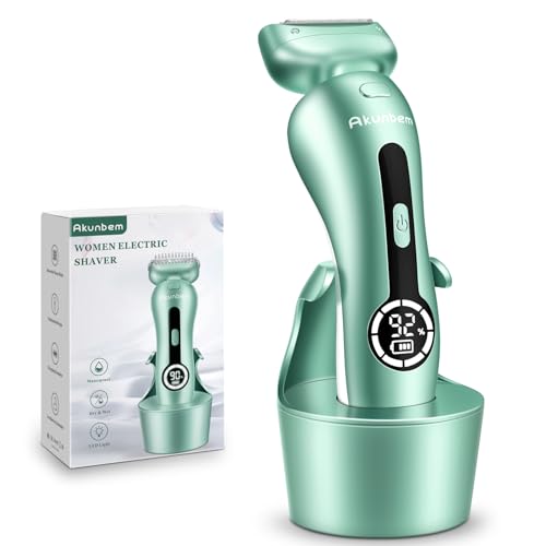 Akunbem Electric Razor for Women Electric Shaver for Legs Bikini Trimmer for Women Underarm Public Hairs Rechargeable Womens Shaver with Detachable Head Wet Dry Use Painless Cordless