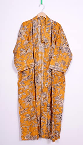 Image of Pure 100% Cotton Robe For Womens Bathrobe Dressing Gown Long sleepwear Free Size Kimono