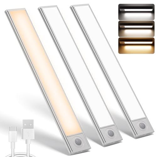 PUMPKINS 30CM Under Cabinet Kitchen Lights, 3PCS 180 LED Motion Sensor Lights Indoor, 2500mAh Wireless Under Cupboard Unit Wardrobe Light USB Rechargeable, Stick On Magnetic Closet Light