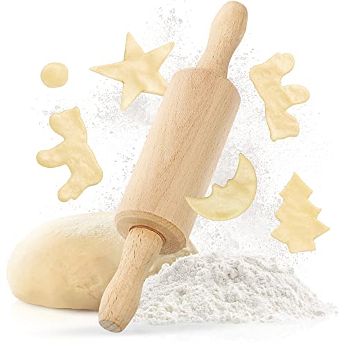 TIMELEOS Teigroller klein - Nudelholz - Kinder Kindernudelholz - Nudelholz als Backzubehör - Kinder-Teigrolle für Knete aus Buchenholz zum Teigrollen stabil (1x Teigrolle klein 22.5x4.5x4.5cm)
