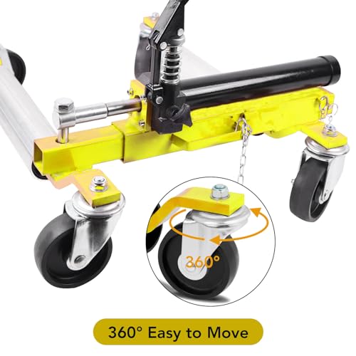 PioneerWorks 2PCS Car Wheel Dolly, 1500LBS Capacity Trailer Dolly with Hydraulic Tire Jack for Vehicle Positioning for Truck Rv Trailer, Yellow