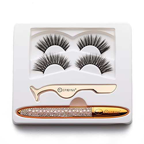 Epilynx Magic Eyeliner and Dramatic False Eyelash Set - Black Liquid Eyeliner Adheres Any Lashes without Glue, with Fals