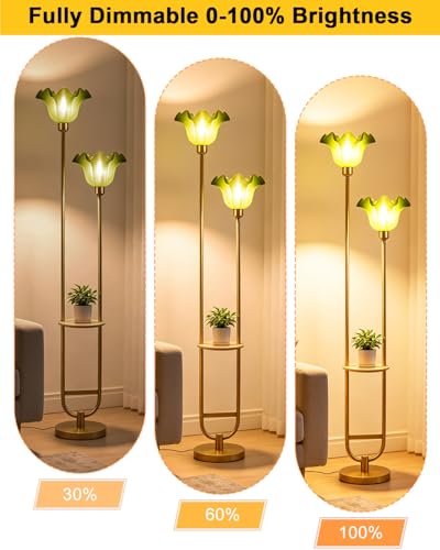 Image of Lightdot Dimmable Green Flower Floor Lamp for Living Room, Modern Mid Century Floor Lamp with Table, U-Shape 2 Lights Gold Tall Standing Lamp for Bedroom /Sofa Beside /Corner Decor(Bulb Included)