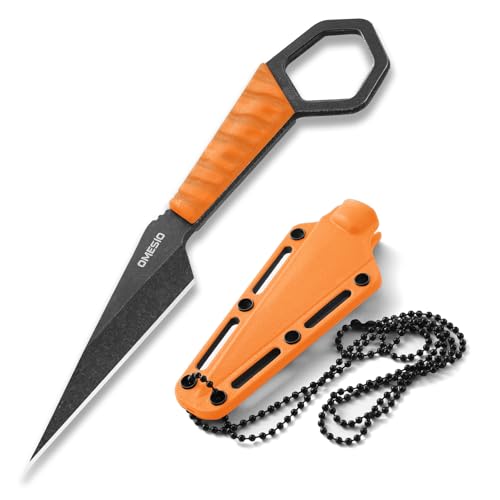 Image of Omesio Neck Knife S-HF, EDC Fixed Blade Knife with Sheath, 6.38 inch Full Tang Tactical Knife for Men, Ideal for Outdoor Camping, Survival, Hiking (Orange)