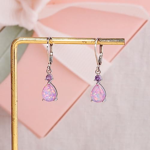 CiNily Leverback Opal Dangle Drop Earrings For Women Girls 14K Gold Plated Teardrop Earrings4