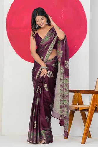 Image of MIRCHI FASHION Women Saree Abstract Print Chiffon | Breathable Lightweight Casual Sari for Regular Use and Office with Unstitched Blouse (Available in 25 Colors)