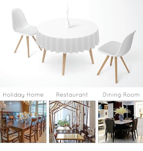 Image of R home 100% Cotton Solid Table Cover | Round | 200 GSM Thick Fabric | Anti-Skid | Machine Washable & Reusable | Ideal for Dining Table & Centre Table | Easy Maintenance | White | 56 Inch