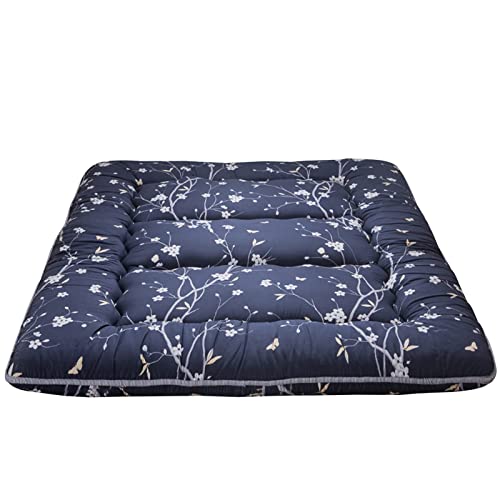 Image of MAXYOYO Navy Floral Printed Japanese Floor Mattress Futon Mattress Foldable Bed Roll Up Camping Mattress Floor Lounger Bed Couches and Sofas Mattress