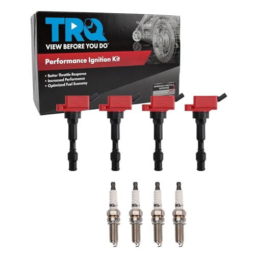 TRQ Ignition Coil & Spark Plug Kit 8 Piece Compatible with 2015 Hyundai Elantra L4 2.0L 4 Pin Connector 2016-2018 Elantra L4 2.0L 2015 Hyundai Sonata L4 2.4L Hybrid 2017 Kia Forte LX 2018 Kia Forte
