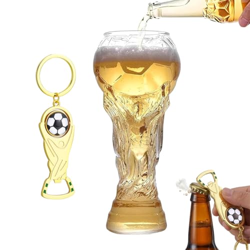 Trophy Style 560ML Beer Glass for 2026 World Cup Large Beer Mug with Football Bottle Opener for 2026 Football Match Day Bar Watch Party & Gift for Father Men Soccer Fans