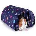 Guinea Pig Bed Rabbit Hideout, Soft Guinea Pig Tunnel with Curtains Washable Hamster Hideout Accessories for Small Pet