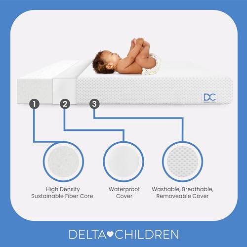 Image of Delta Children Twinkle Stars Breathable Baby Bed Crib Mattress and Toddler Mattress, White + Delta Children Fitted Crib Sheets for Girls and Boys (Pack of 2), Safari Friends (Bundle)