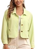 M.Infisavo Women Shacket Jackets Textured Elegant Collared Long Sleeve Cropped Shirt Jackets, Light Green, Medium