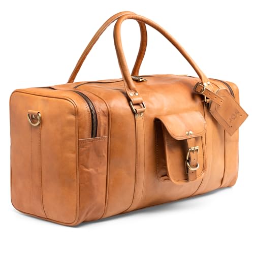 Sac de voyage en cuir véritable SID & VAIN | Grand bagage à main de luxe marron
