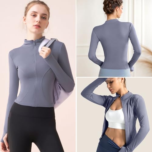 Neteson Camiseta Deportiva Mujer de Manga Larga Chaqueta Deporte Running Camisa de Correr Fitness Yoga Ropa Top con Cremallera y Agujeros para el Pulgar