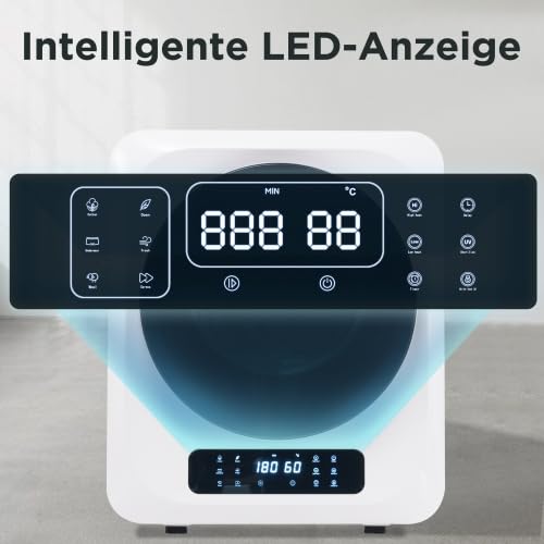 Secador de pared silencioso de 60 dB, acero inoxidable, 4 kg, protección UV, 850 W, 6 programas, pantalla LED, ideal para hogares pequeños y apartamentos