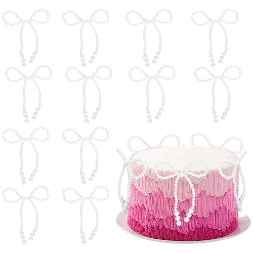 Adornos para tartas con lazo de perlas Gyufise, pack de 15 piezas elegantes para decoración