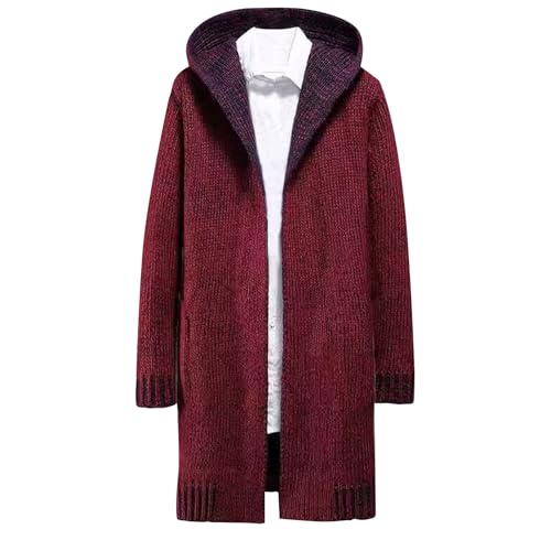 Long Cardigan Sweaters for Men with Hood Cable Knit Sweater Open Front Cardigan Drape Cape Overcoat with Pockets