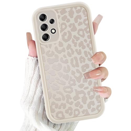 ZhuoFan Cover per Samsung Galaxy A52 5G 6,5”, Aesthetic Leopardata Motivo Custodia Bianco Opaca Ultra Morbida Sottile Leggera Silicone Antiurto AntiGraffio TPU Bumper Protettiva Case, 07