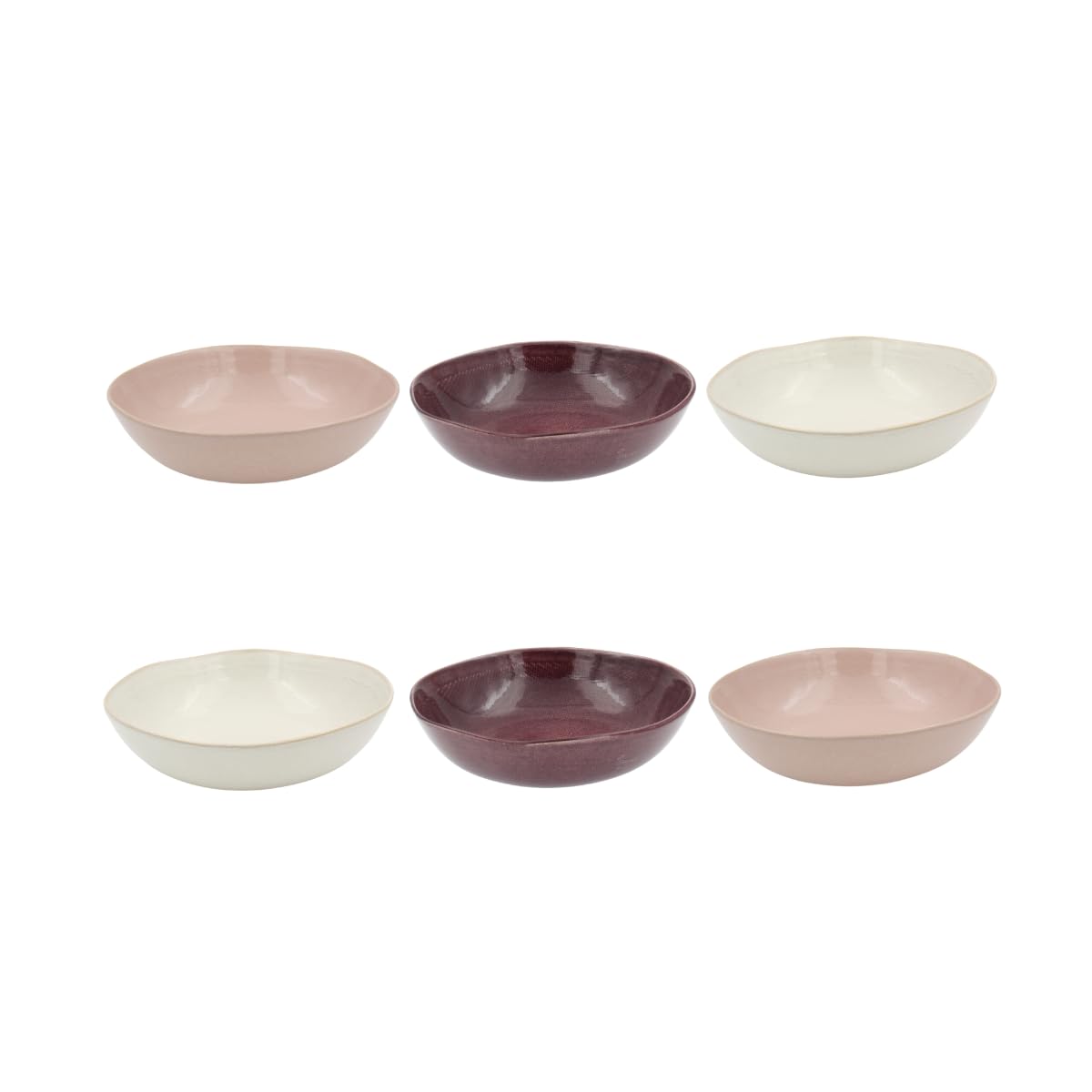 Assiettes Creuses en Céramique Ø20,5 cm, Lot de 6, Marron Rose Crème, Plats en Sauce ou Pâtes, Vaisselle Colorée