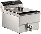 Combisteel Gastro Professionell Friteuse Fritteuse (10 L, 500 W, 400 V, Thermostat 60–200 °C, 56 x 34 x 38 cm, Ablasshahn, Edelstahl, inkl. Korb und Deckel)