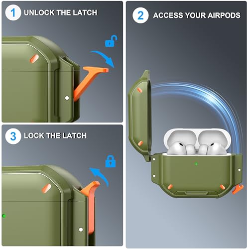 Image of RFUNGUANGO IP68 Waterproof AirPods Pro 3 Case with Lock, Green