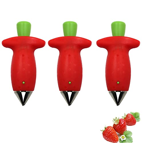 3 Piezas Descorazonador Fresas, Descorazonador de Fresas de Acero Inoxidable, Removedor de Tallos de Fresa y Tomate,...
