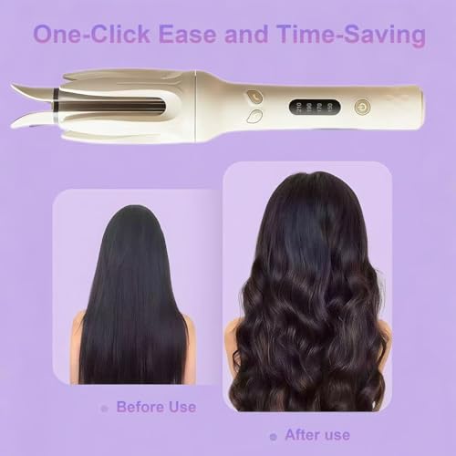 Image of Automatic Rotating Hair Curling Iron, Professional Styling Wand, Off-White