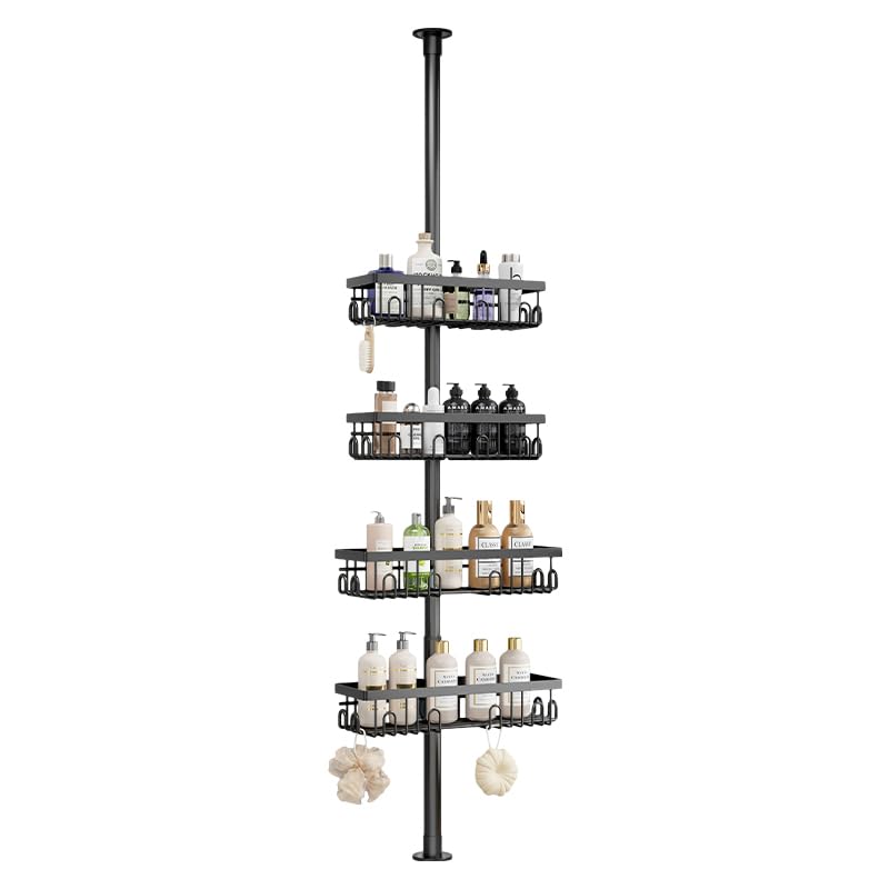 Zhelan Tension Pole Shower Corner Caddy Black Metal 4-Tier Adjustable Shelves Bathroom Storage Organizer 86 6-110 Inch Heightmilk