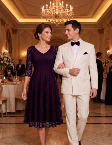 Image of Dressystar Long Sleeves Lace A Line Formal Wedding Guest Dresses