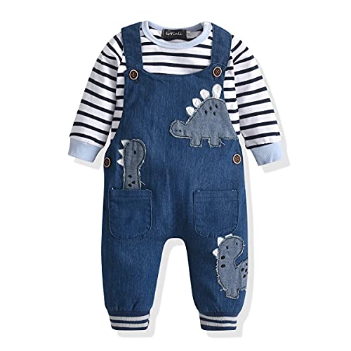 Image of LvYinLi Cute Baby Boy Clothes Suit Toddler Boys' Striped long Sleeve T-Shirt+Denim Overalls Jumpsuit Pants Outfits Sets