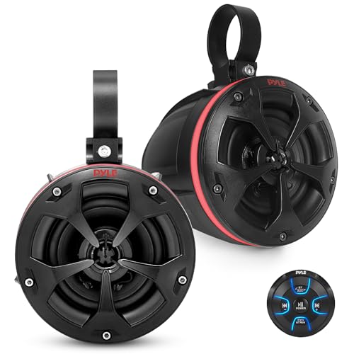 Pyle 2-Way Waterproof Off Road Speakers - 4" 800W Active Passive Marine Grade Wakeboard Tower RGB Speakers System w/Bluetooth Controller, Full Range Stereo Speaker for ATV/UTV Jeep Boat - PLUTV48KBTR