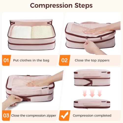 Image of AGAIL Compression Packing Cubes for Travel Essentials, 6 Set-Light Pink