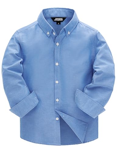 Image of JOGAL Boys Long Sleeve Dress Shirts Oxford Solid Button Down Shirts for 6-14 Years