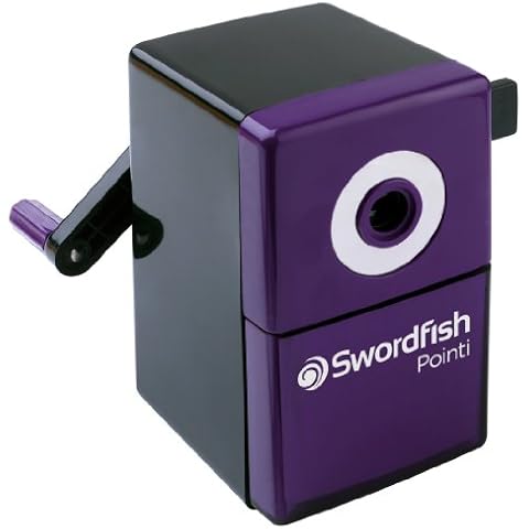 Swordfish ‘Pointi’ Desktop Manual Pencil Sharpener with Helical Blade and Auto Stop Function [40235], black Cover