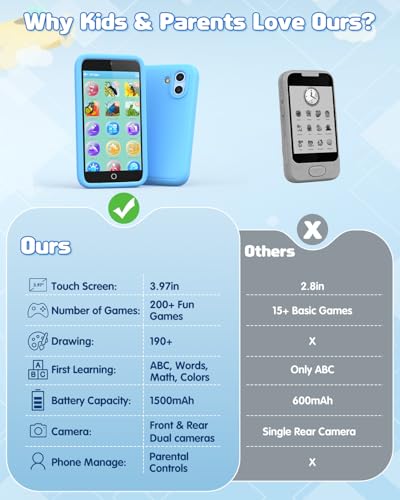 Image of Kids Smartphone, Dual Camera, 4.9 Inch Touch Screen Learning Toy, 210+ Games, 190+ Drawing Activities and 45+ Fun Stickers, 8GB Kids Mobile Phone, Perfect Birthday for 3-12 Years