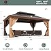 YOLENY 12'x16' Hardtop Gazebo, Wood Grain Aluminum Frame Outdoor Gazebo with Double Galvanized Steel Roof, Permanent Metal Pavilion with Curtains and Nettings for Patio, Backyard, Deck and Lawns