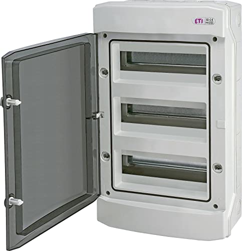ETI Sicherungskasten Aufputz IP65 Feuchtraum Verteiler Kleinverteiler Stromverteiler Verteilerkasten Schaltkasten Aufputzverteiler 3-reihig 36 Module