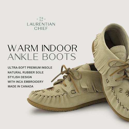 Image of Laurentian Chief Moccasins Women Ankle Boot - Stylish Ankle Boots with Inca Embroidery, Comfortable Insole, Durable Rubber Sole, Made in Canada